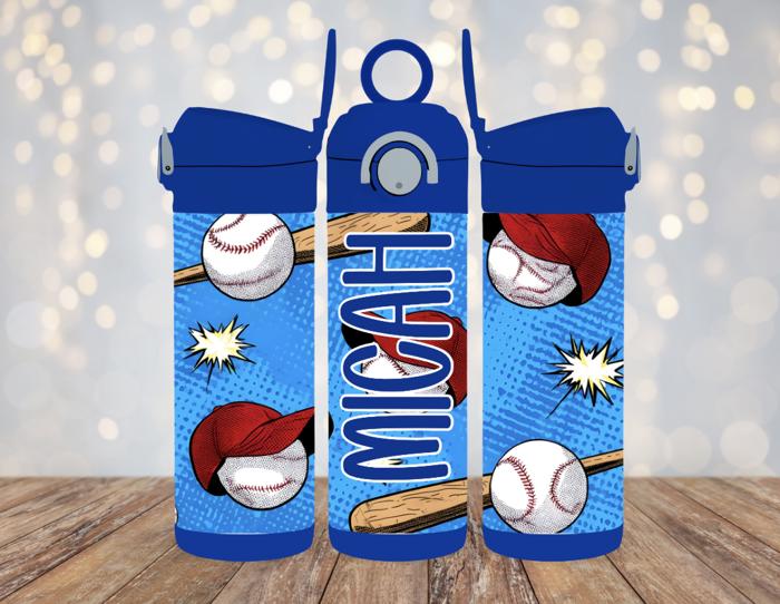 Baseball 12 oz Leak Proof Flip Top Personalized Water Bottle