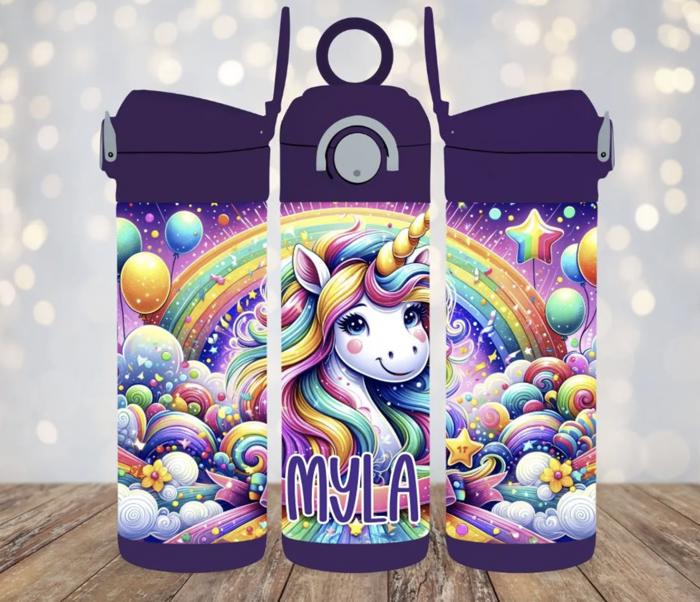 Unicorns and Rainbows 12 oz Flip Top Water Bottle Tumbler, Leak Proof