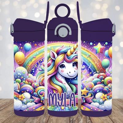 Unicorns and Rainbows 12 oz Flip Top Water Bottle Tumbler, Leak Proof