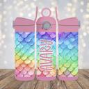 Pink Mermaid Rainbow Scales Kids Flip-Top Leak-Proof Personalized Water Bottle