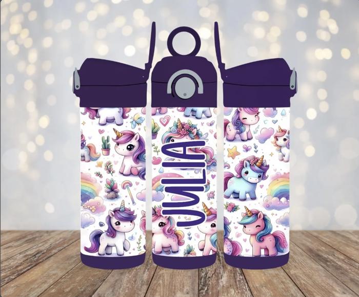 Unicorns and Rainbows 12 oz Flip Top Water Bottle Tumbler, Leak Proof