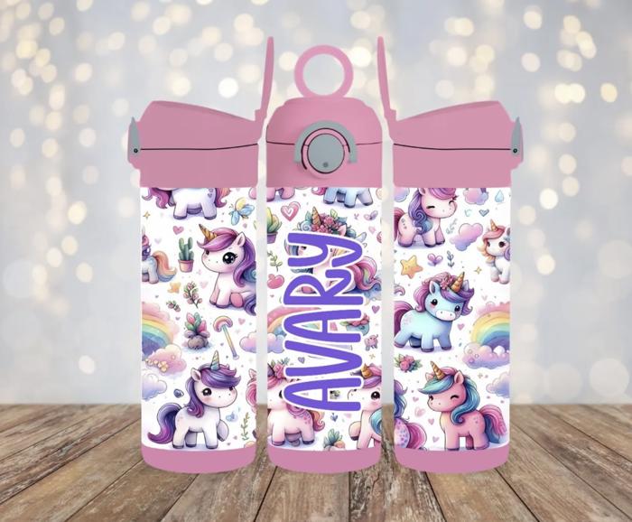 Unicorns and Rainbows 12 oz Flip Top Water Bottle Tumbler, Leak Proof