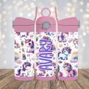 Pink Unicorns and Rainbows 12 oz Flip Top Water Bottle Tumbler, Leak Proof