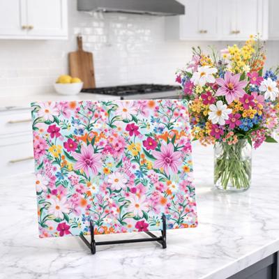 11" x 15" Spring Ditsy Flowers Glass Chopping Cutting Board  