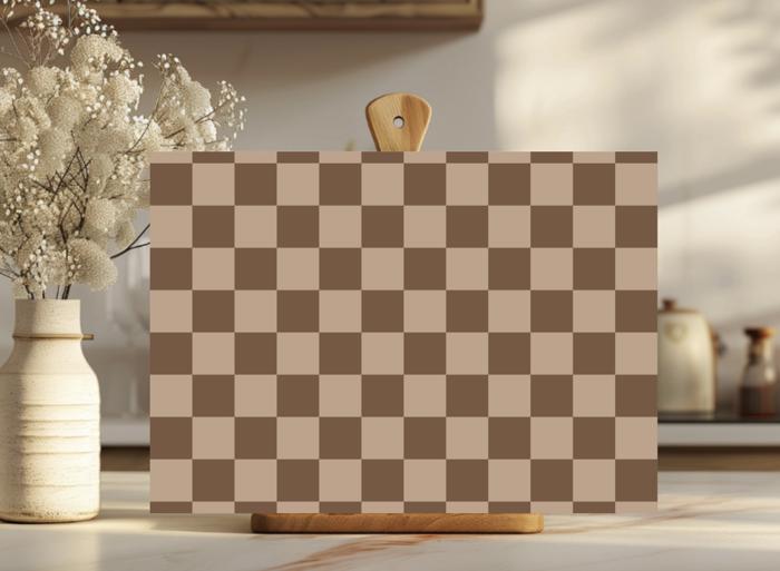 Brown and Tan Checkered 15" x 11" Glass Cutting Board