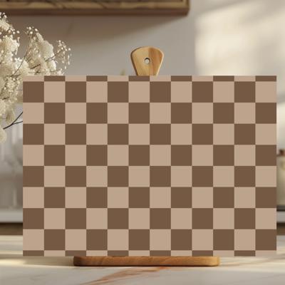 Brown and Tan Checkered 15" x 11" Glass Cutting Board