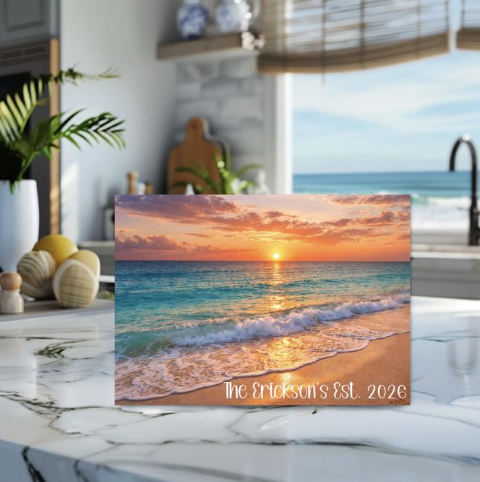 Ocean Beach Sunset 15" x 11" Personalized Tempered Glass Cutting Board