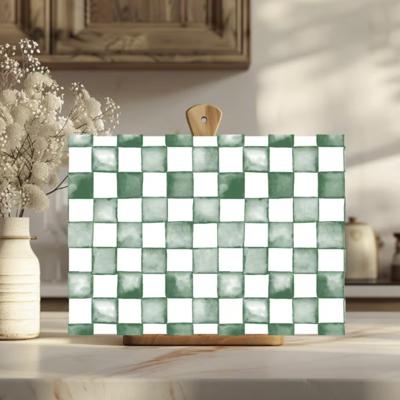 Green Check 15" x 11" Tempered Glass Cutting Board