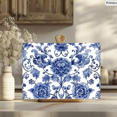 Toile Blue Chinoiserie 15" x 11" Tempered Glass Cutting Board