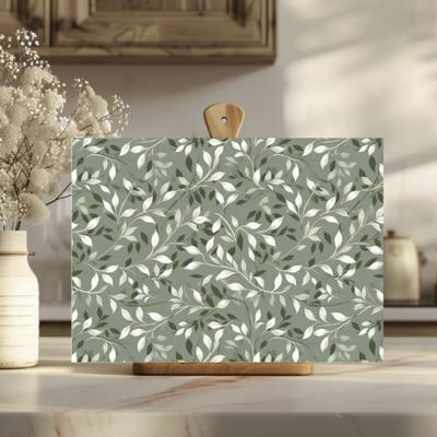Sage Green Floral 15" x 11" Tempered Glass Cutting Board