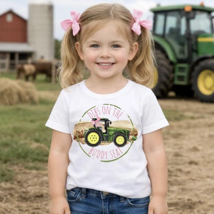 Dibs on the Buddy Seat Kids Harvest Farming Tee Shirt