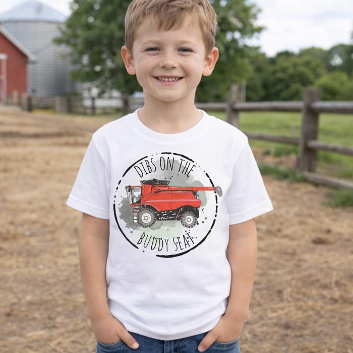 Dibs on the Buddy Seat Kids Harvest Farming Tee Shirt