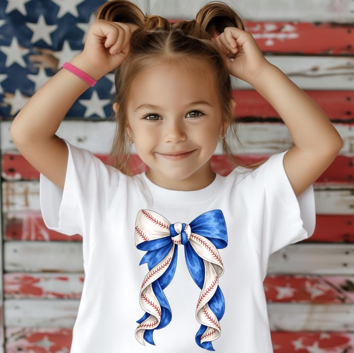 Baseball Coquette Bows Girls Tee Shirt