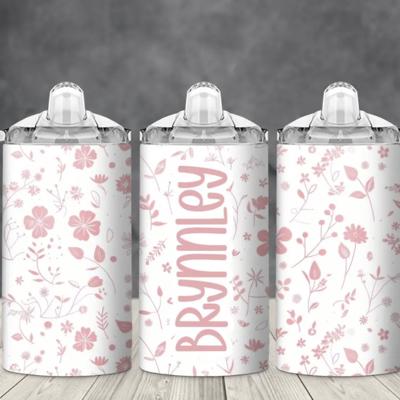 Pink Floral Personalized 12 oz Girls Sippy Cup