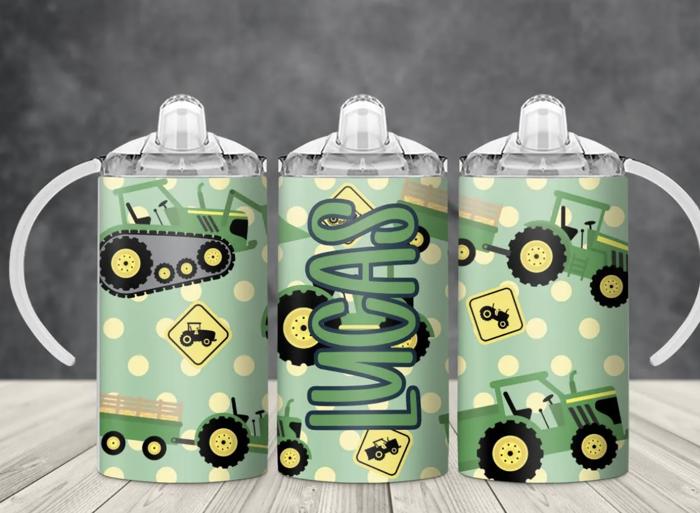 Green Tractor Personalized 12 oz Stainless Steel Sippy Cup