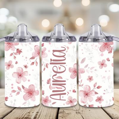 Pink Flowers Girls 12 oz Stainless Steel Sippy Cup