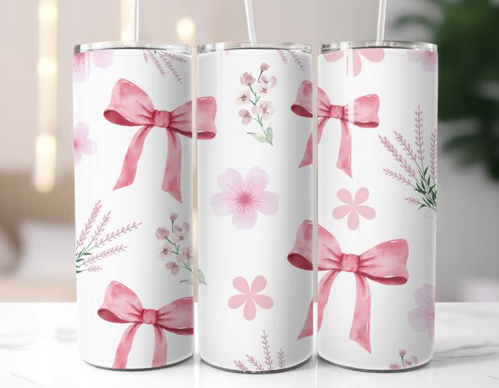 Pink Bows and Flowers 20 oz Stainless Steel Tumbler