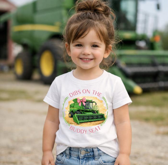 Dibs on the Buddy Seat Green Combine Kids Harvest Tee Shirt