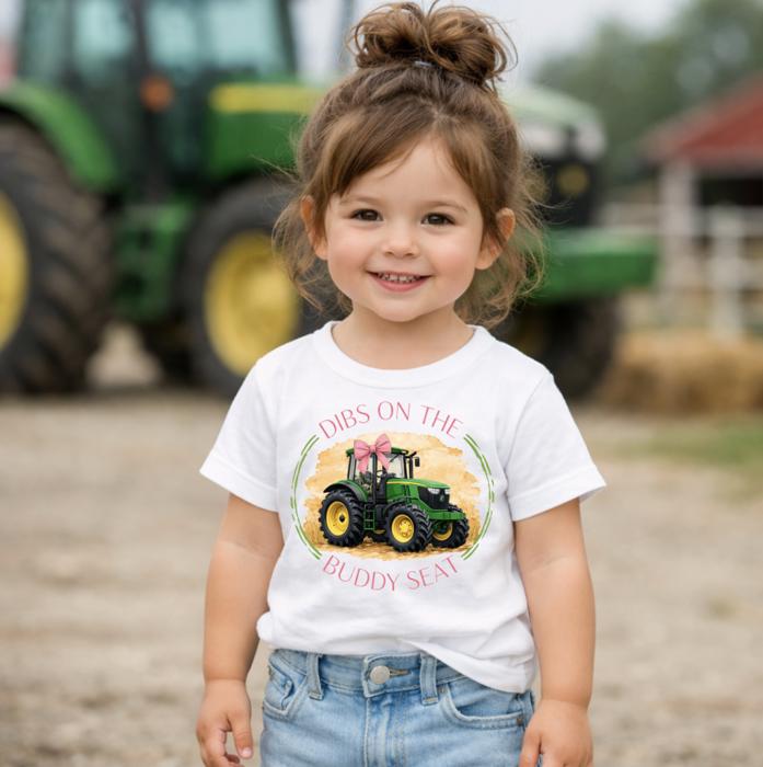 Dibs on the Buddy Seat Green Combine Kids Harvest Tee Shirt