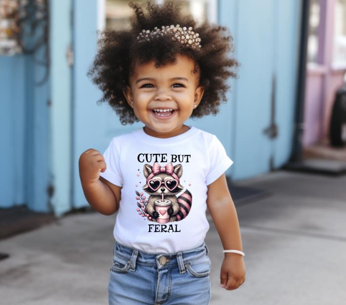Cute But Feral Girls Trendy Funny Raccoon Tee Shirt