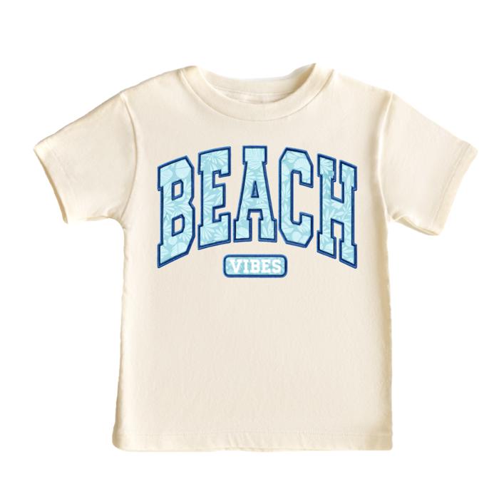 Beach Vibes Faux Embroidery Lined letters Girls Summer Tee Shirt
