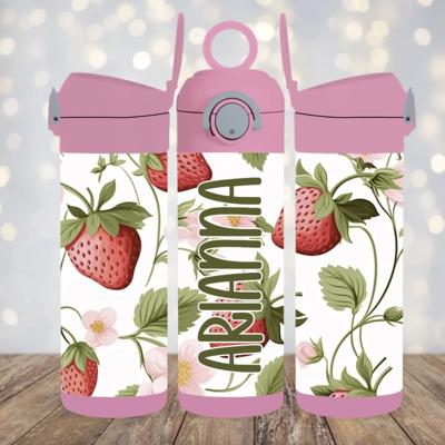 Strawberries Personalized 12 oz Kids Flip Top Tumbler