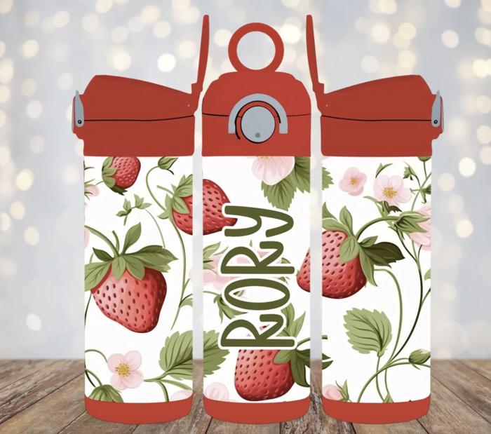 Strawberries Personalized 12 oz Kids Flip Top Tumbler