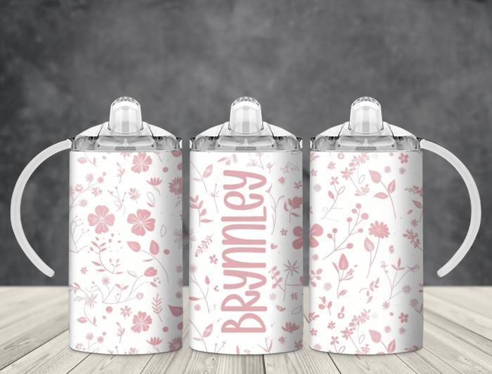 Pink Floral Baby 12 oz Sippy cup with 2 Lids & Straw