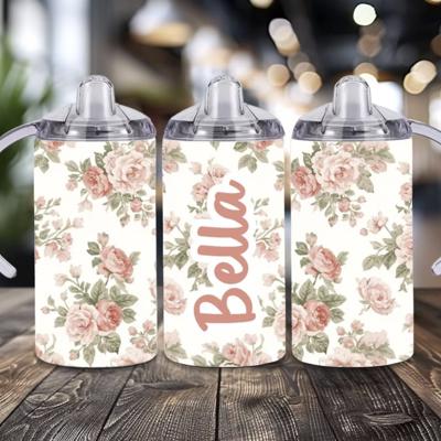 Floral 12 oz Girls Personalized Sippy Cup with 2 Lids and Straw