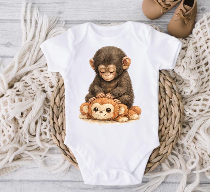 Team Punch Monkey and Stuffed Animal Baby Onesie