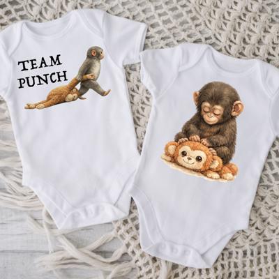 Team Punch Monkey and Stuffed Animal Baby Onesie