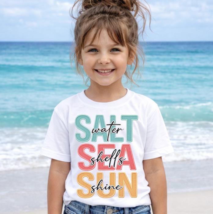 Salt Water, Sea Shells Sun Shine Girls Summer Beach Tee Shirt