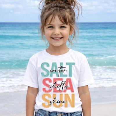Salt Water, Sea Shells Sun Shine Girls Summer Beach Tee Shirt