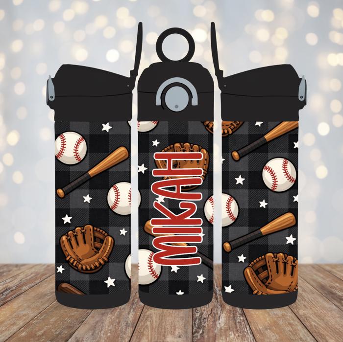 Baseball Tumbler 12oz Personalized Flip Top Sports Water Bottle