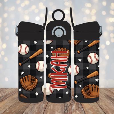Baseball Tumbler 12oz Personalized Flip Top Sports Water Bottle