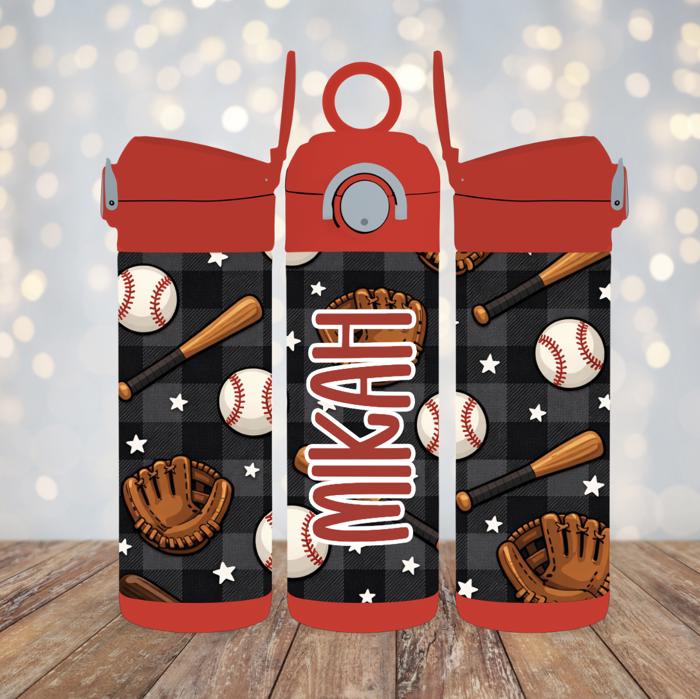 Baseball Tumbler 12oz Personalized Flip Top Sports Water Bottle