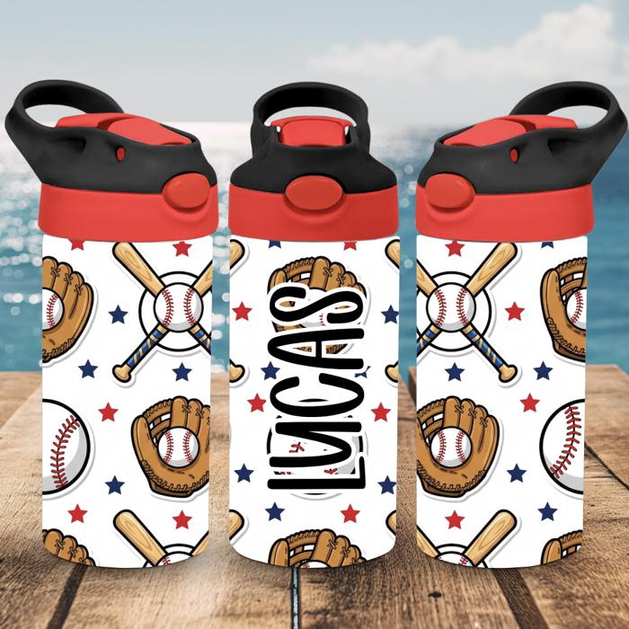 Baseball Sports Tumbler, Flip-top Leak-Proof Toddler Water Bottle
