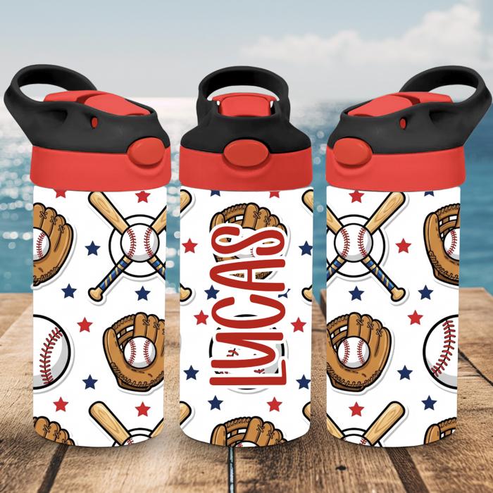 Baseball Sports Tumbler, Flip-top Leak-Proof Toddler Water Bottle