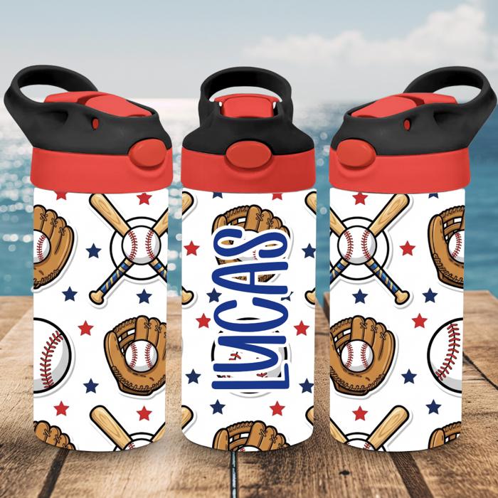Baseball Sports Tumbler, Flip-top Leak-Proof Toddler Water Bottle