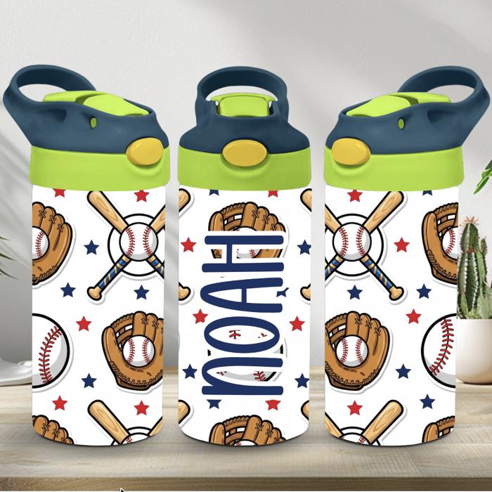 Baseball Sports Tumbler, Flip-top Leak-Proof Toddler Water Bottle