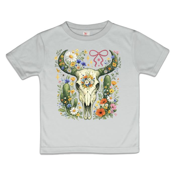 Boho Wildflowers Western Skull Girls Tee Shirt