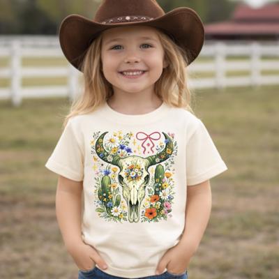 Boho Wildflowers Western Skull Girls Tee Shirt