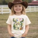  Boho Wildflowers Western Skull Girls Tee Shirt