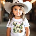  Boho Wildflowers Western Skull Girls Tee Shirt