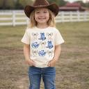  Cowgirl Western Toile Boot and Hat with Barbed Wire Bows Girls Tee Shirt