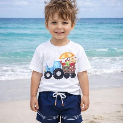 Blue Tractor and Beach Toys Boys Summer Tee Shirt