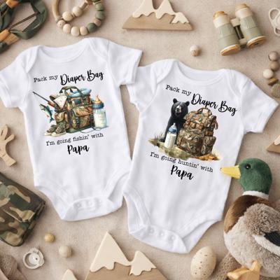 Pack my Diaper Bag going Fishing with Papa, Bear Huntin with Papa Baby Bodysuit