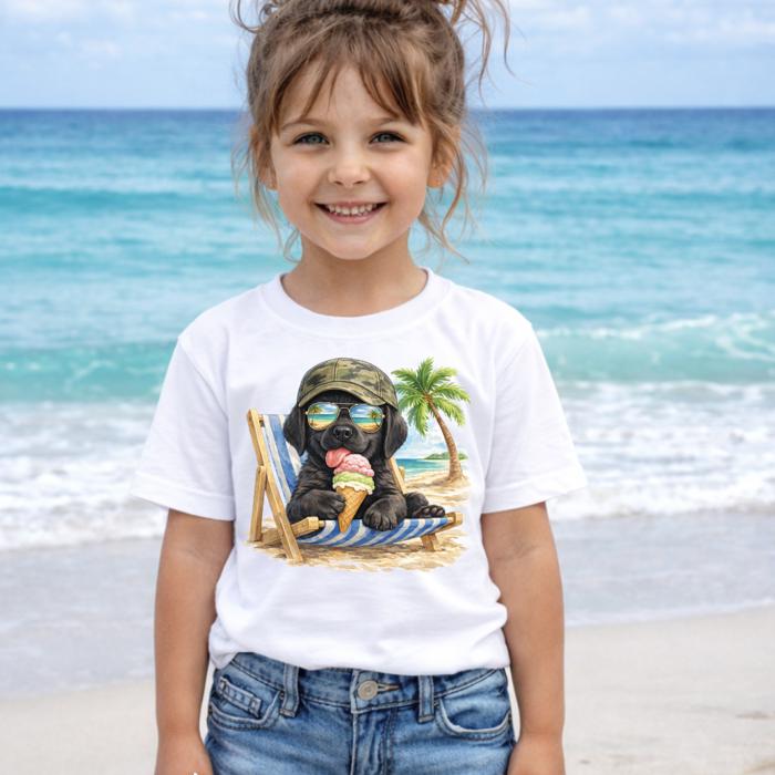 Dog and Ice Cream Cone Kids Summer Tee Shirt