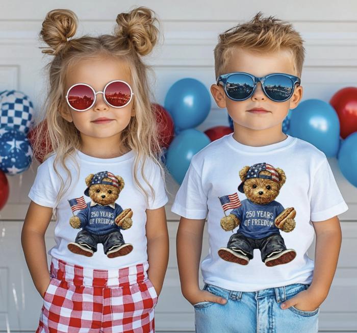 250 Years of Freedom Teddy Bear Kids Tee Shirt