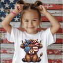  Highland Heifer Patriotic Cow 4th of July Girls Tee Shirt